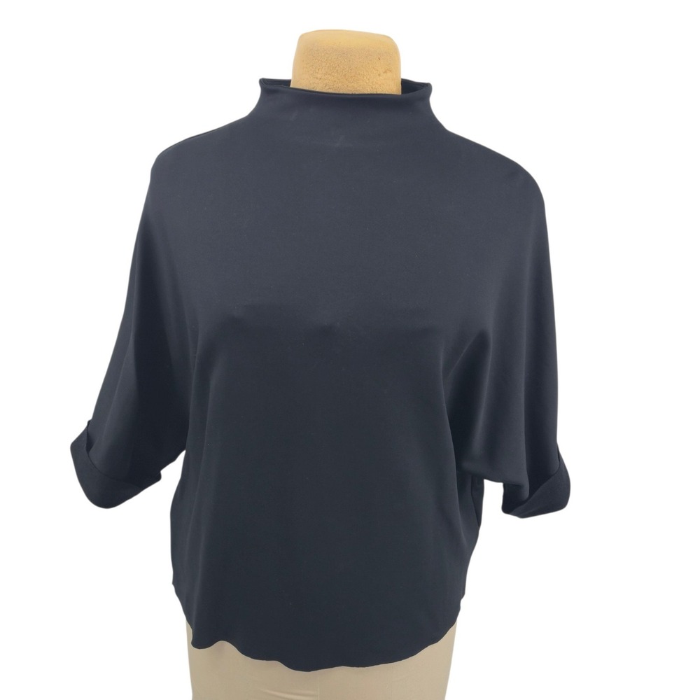 Anthropologie Top Women L Black Mock Neck Dolman Sleeve Blouse Whitley Career